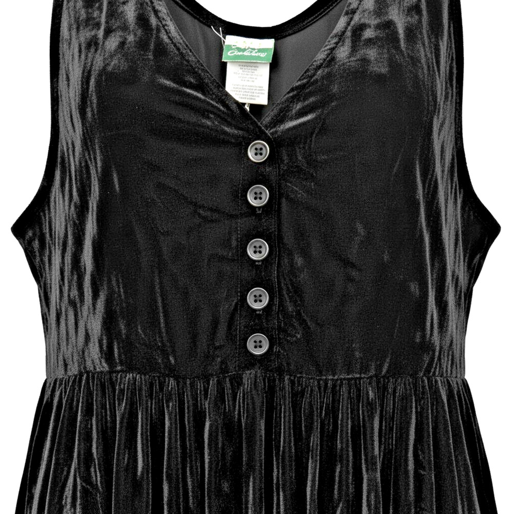 Vintage Coldwater Creek Black Crushed Velvet Button Front Dress Large Boho Maxi - Picture 6 of 12